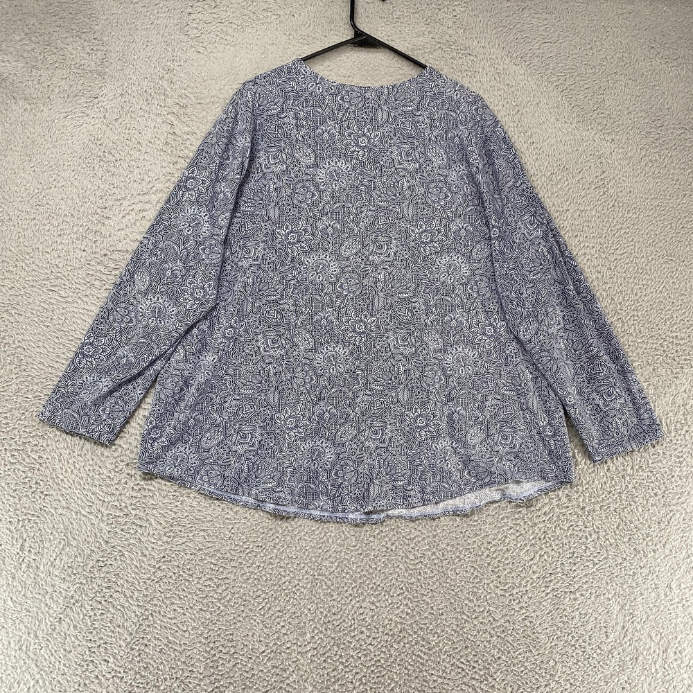 Pure Jill T-Shirt Womens 2X Blue Floral Pima Cotton Long Sleeve Shirttail Tee - Picture 8 of 12